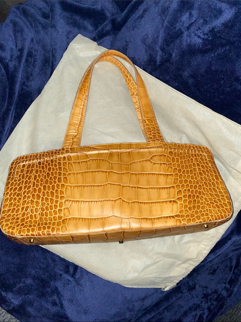 Furla Croc-Embossed Saddle Brown Shoulder Bag
